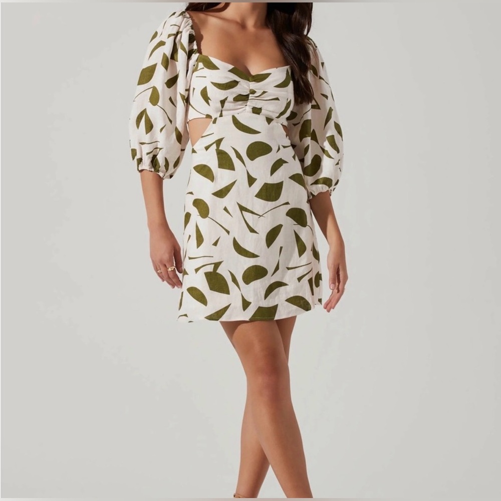 ASTR The Label Olive and Off White Linen Mini Dress